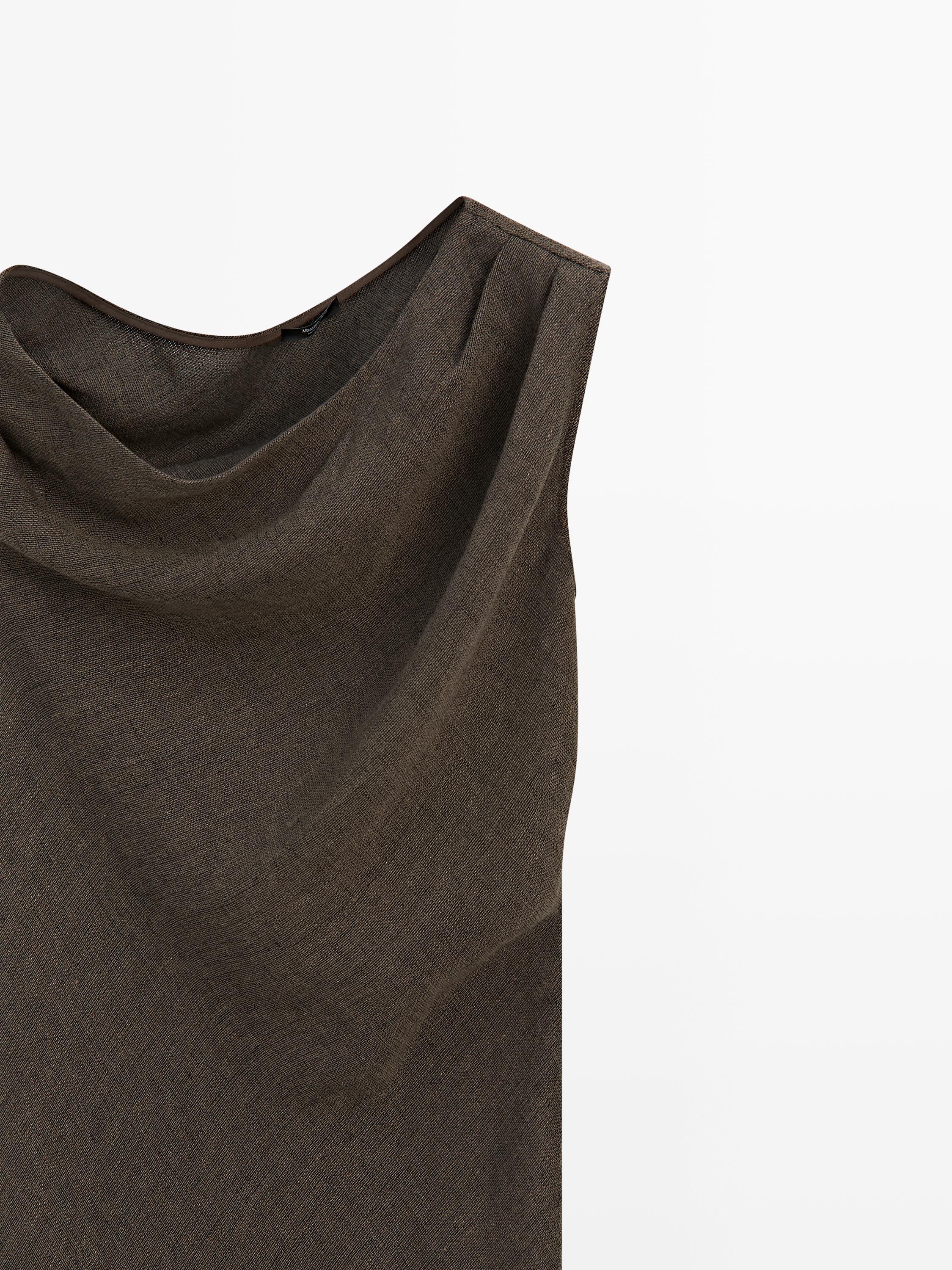 100% linen midi dress with shoulder detail